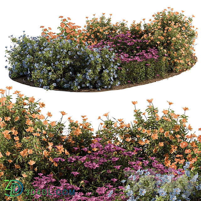 Garden Set colorful Flower Bush Outdoor Plants Set 424 3D Models