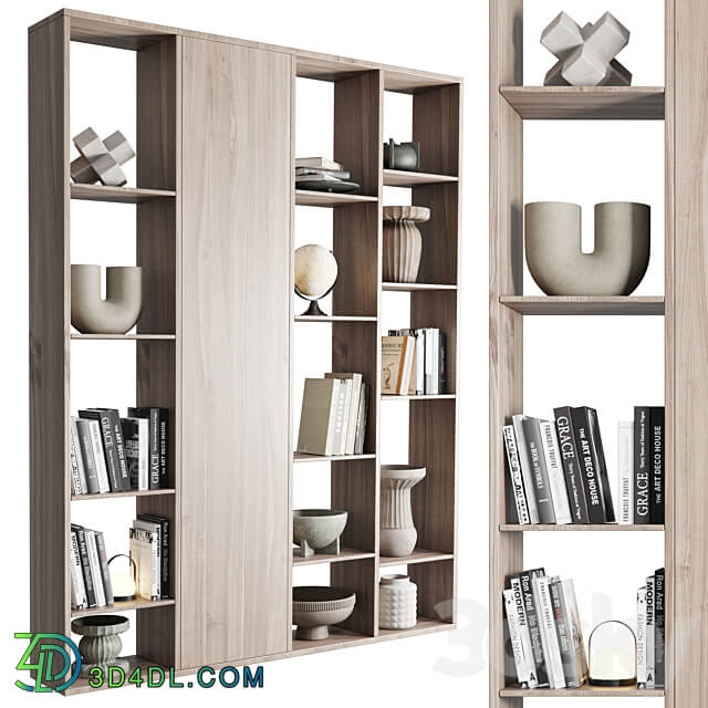 wooden Shelves Decorative With vase and Book Rack 3D Models