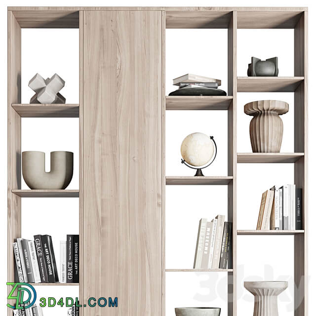 wooden Shelves Decorative With vase and Book Rack 3D Models
