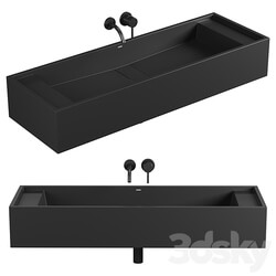 Marmo Charcoal Wall Hung Double Stone Basin 1200mm 3D Models 