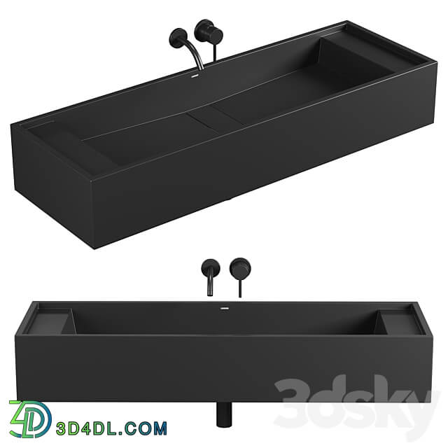 Marmo Charcoal Wall Hung Double Stone Basin 1200mm 3D Models