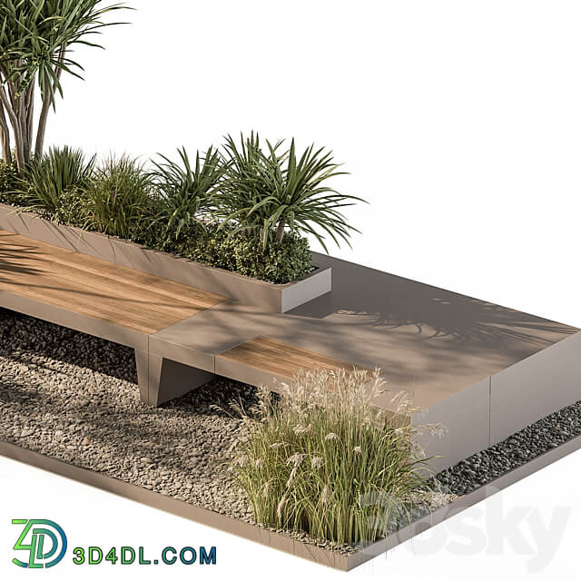 Urban Furniture Bench with Plants Set 42 3D Models