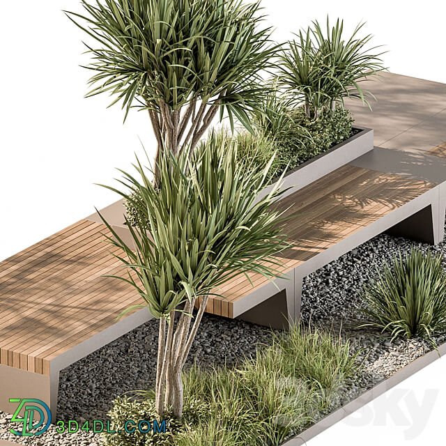Urban Furniture Bench with Plants Set 42 3D Models