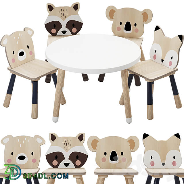 Tender Leaf Forest Table and Chair for Children Table Chair 3D Models