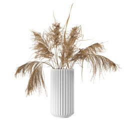 Dimensiva White Lyngby Vase 25 cm with Dried Pampas by Lyngby Porcelaen 