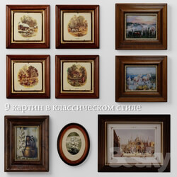 Set of 9 paintings in classical style 