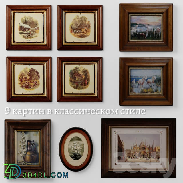 Set of 9 paintings in classical style