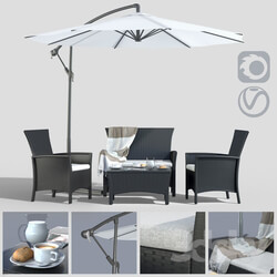 Table Chair Furniture made of polyotonga with an umbrella 