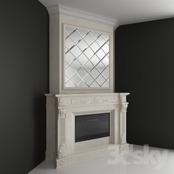 Corner fireplace with a mirror facet 