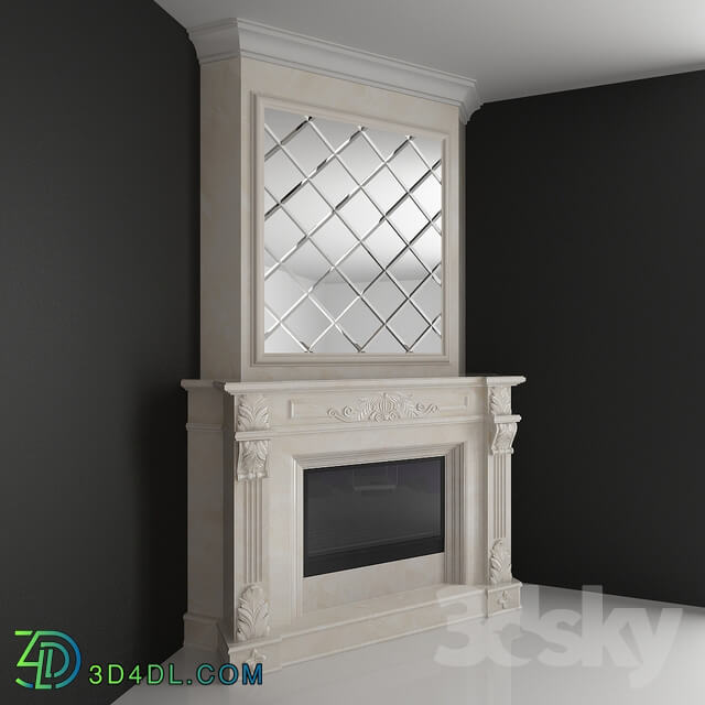 Corner fireplace with a mirror facet