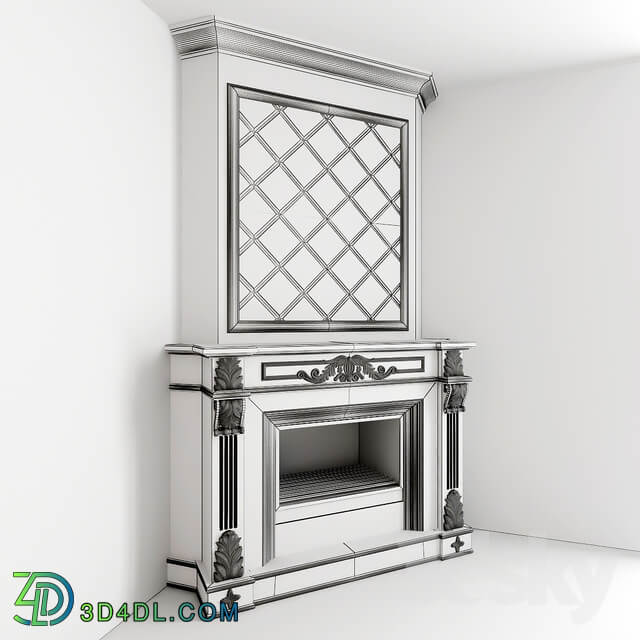 Corner fireplace with a mirror facet