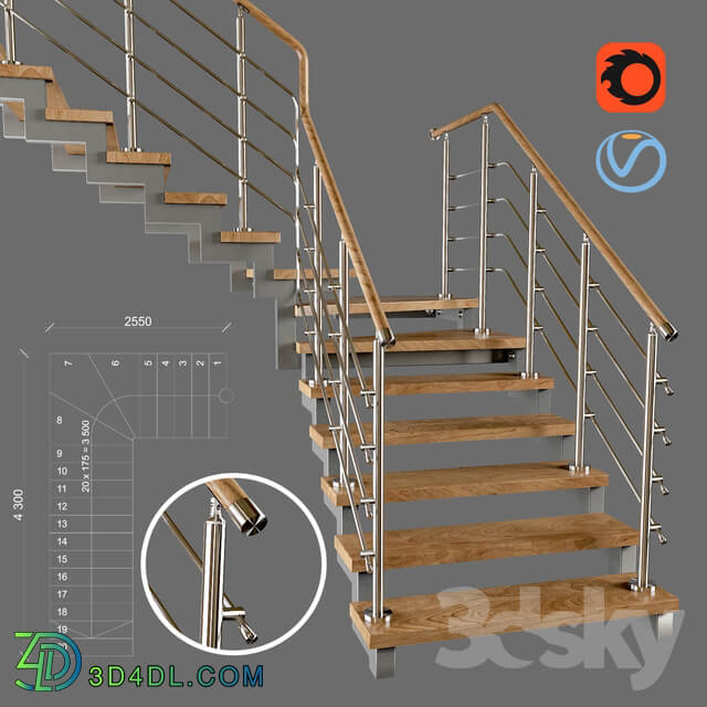 Contemporary corner staircase with staggered steps