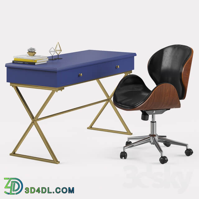 Table Chair Baxton Studio Bruce Modern Office Chair with Linon Campaign Desk