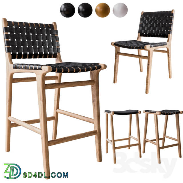 Flat and Leather Strapping Dining Chair and Stools