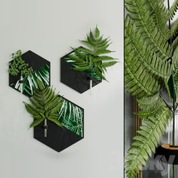 Hexagon plant hanger with fern sprigs by WoodaHome 3D Models 