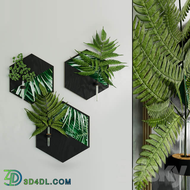 Hexagon plant hanger with fern sprigs by WoodaHome 3D Models