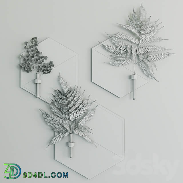 Hexagon plant hanger with fern sprigs by WoodaHome 3D Models