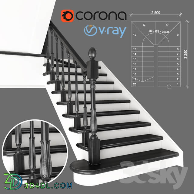 Two staircase ladder with staggered steps 2 version