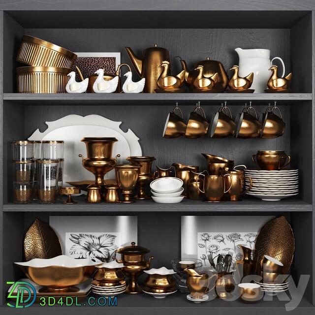 Decorative copper crockery set. Service 3D Models