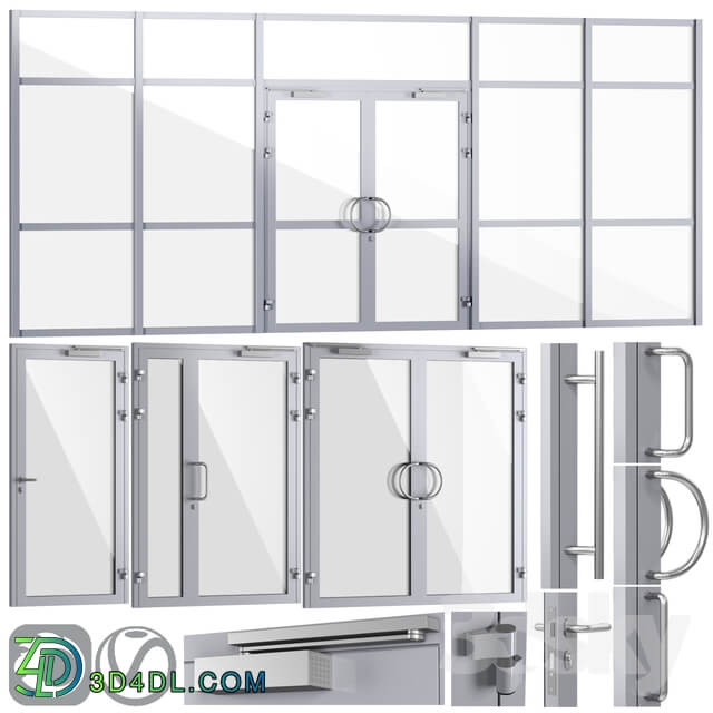 Glass fire doors and partitions a set of handles