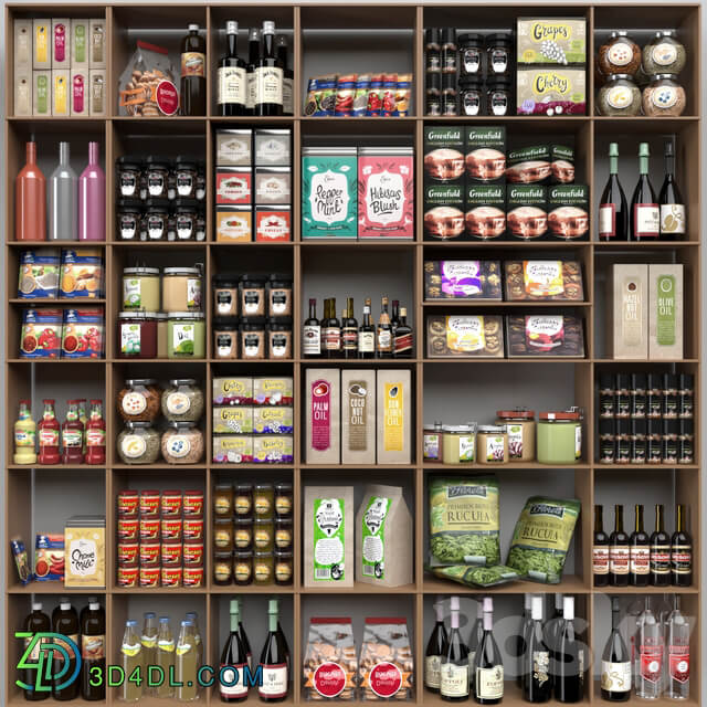 Showcase with spices sauces in a supermarket or home pantry 3D Models