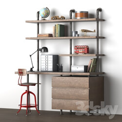 Table Chair INDUSTRIAL PIPE SINGLE DESK SHELVING WITH DRAWERS 