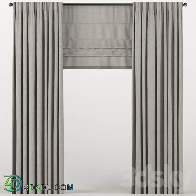 Brown curtains with a roman curtain.