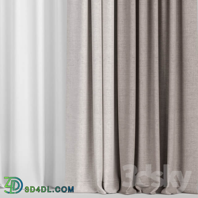 Light brown curtains with tulle.