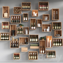 Shelves with collectible wine and candles. Alcohol 3D Models 