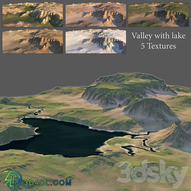 Valley with a lake 5 textures 3D Models