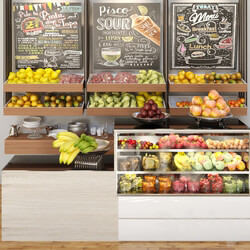 A small showcase in a supermarket with a large selection of fruits and vegetables. Food 3D Models 