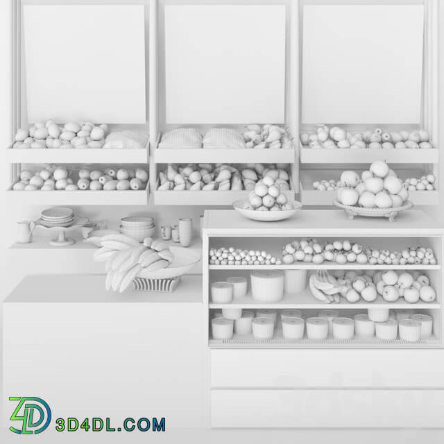 A small showcase in a supermarket with a large selection of fruits and vegetables. Food 3D Models