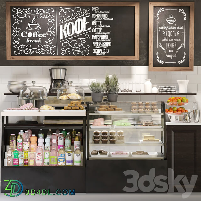 Design project of a cafe with a showcase with desserts and confectionery 3 3D Models