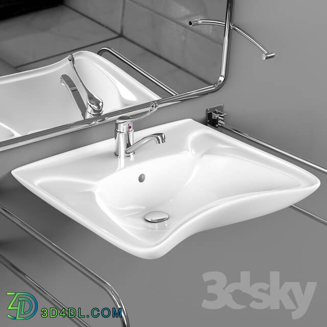 Sink with mirror and handrails