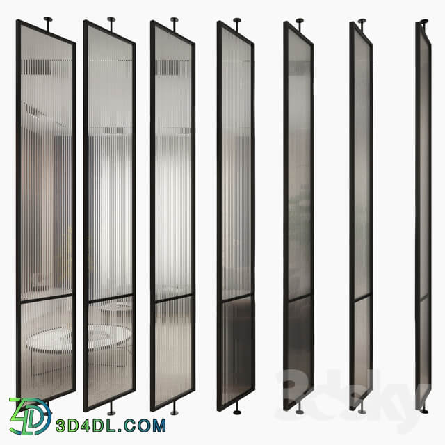 Swivel metal partition with frosted corrugated glass