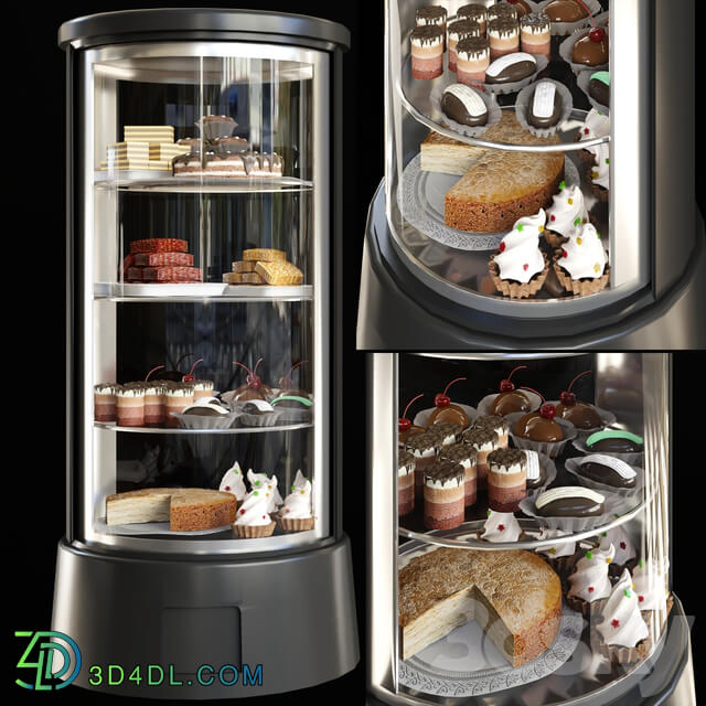 Refrigerator with desserts and sweets for shops or cafes. Confectionery 3D Models