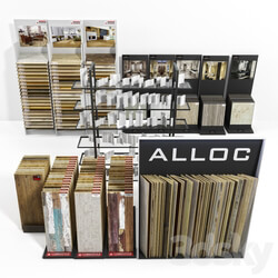 Exhibition stands with samples of laminate porcelain tile stucco molding 