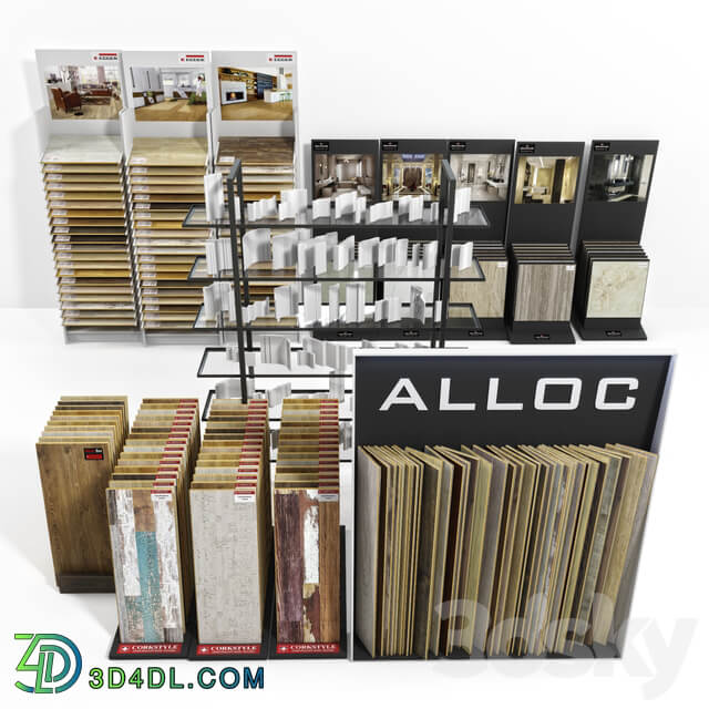 Exhibition stands with samples of laminate porcelain tile stucco molding