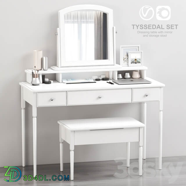 IKEA TYSSEDAL Dressing table with mirror and storage stool white 3D Models