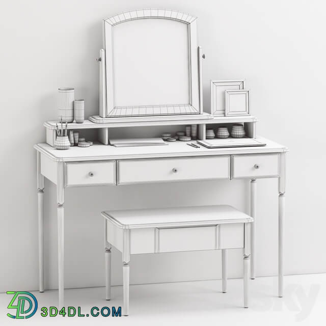 IKEA TYSSEDAL Dressing table with mirror and storage stool white 3D Models