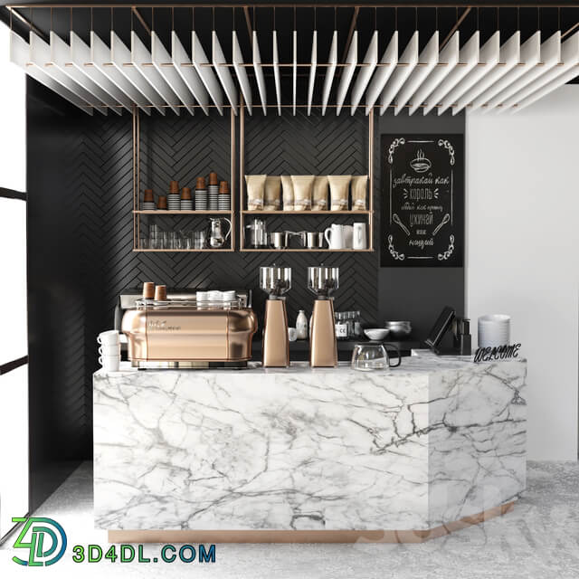 Cafe design 5. Coffee coffee maker coffee machine coffee point coffee grinder dishes marble panels 3D Models