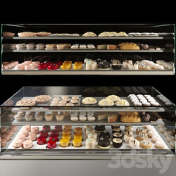Showcase in a pastry shop with desserts sweets and other different cakes 4 3D Models 