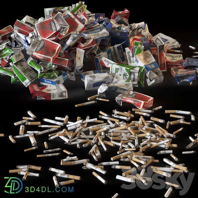 Packs of cigarettes and cigarette butts 3D Models