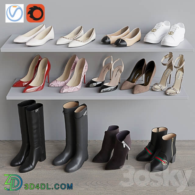 Set of women 39 s shoes 1 Footwear 3D Models