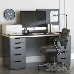 IKEA office workplace with ALEX table and ALEFJALL chair 3D Models 