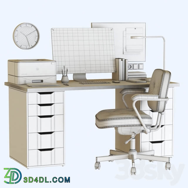IKEA office workplace with ALEX table and ALEFJALL chair 3D Models