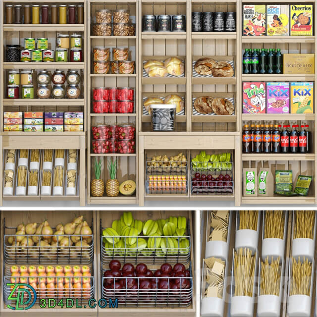 Showcase in a supermarket with products juices and spices 5 3D Models
