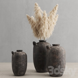 Pampas Grass and Vases Rh 19 Th C. Spanish Water Vessel 