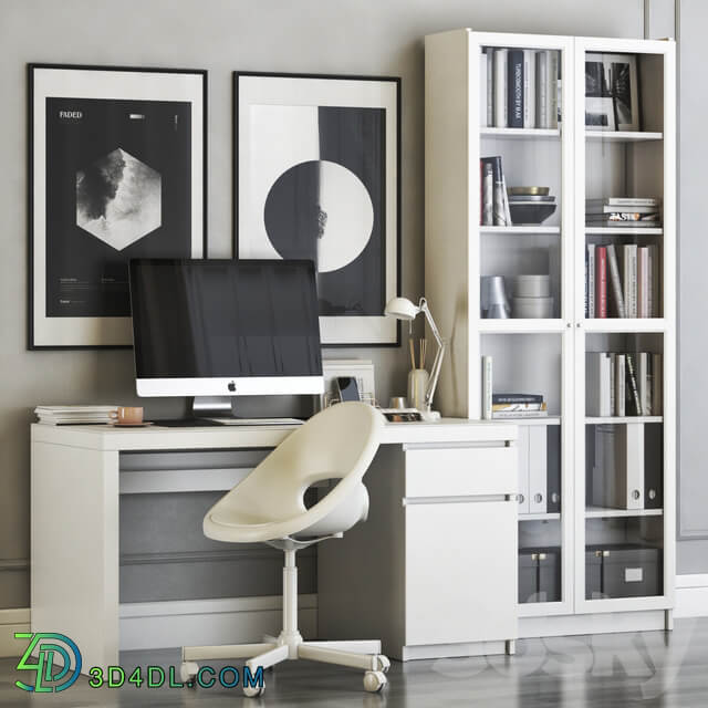 IKEA MALM workplace with LOBERGET chair and BILLY OXBERG bookcase