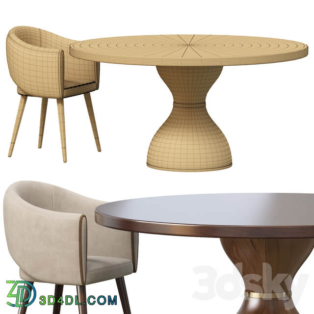 Table Chair GRACE ARMCHAIR and POINT REYES BOTTICELLI LARGE ROUND DINING TABLE